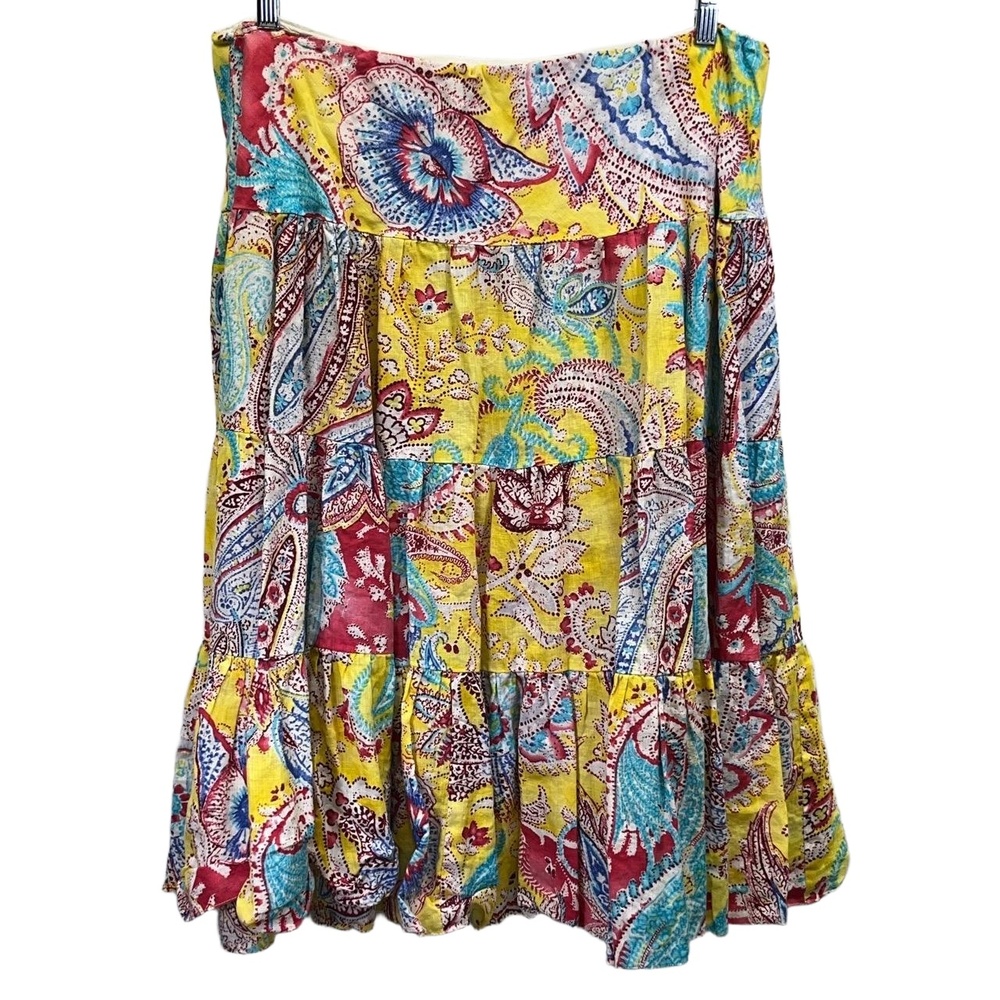 Lauren Ralph Lauren 100% Linen Womens Multicolor Floral‎ Tiered Skirt 1X
